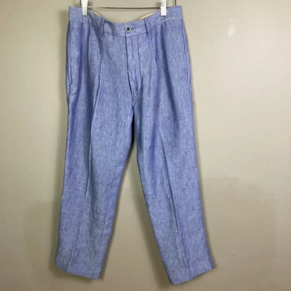 Joseph Abboud linen pants men's 33 light‎ denim blue luxury slim pleated EUC